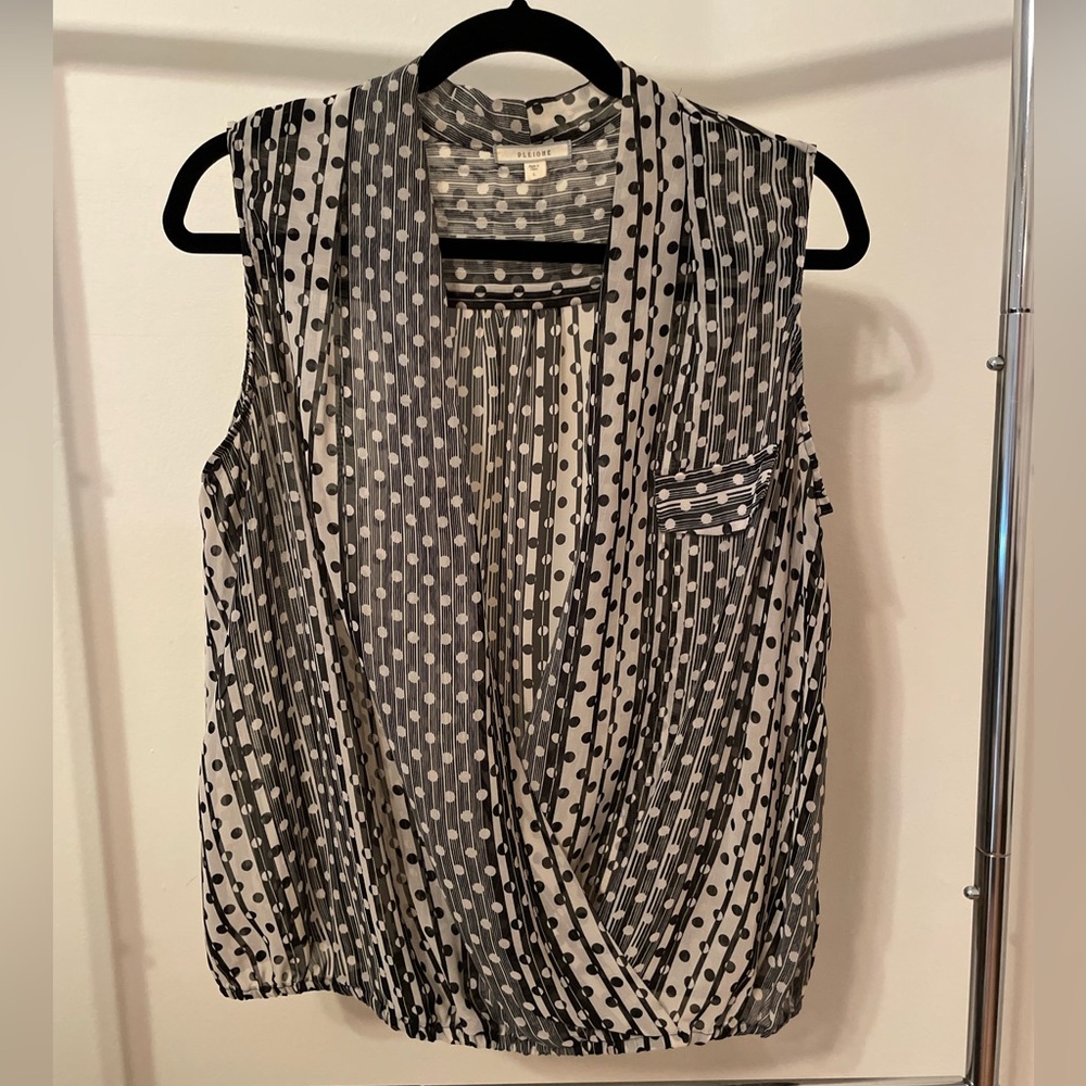 Pleione Black and White Wrap Blouse